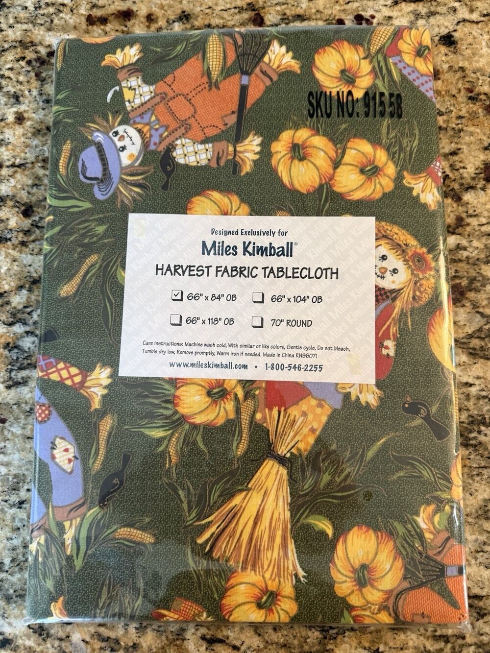 Miles Kimball FABRIC Harvest Tablecloth 66x84” Scarecrows Pumpkins Brand New